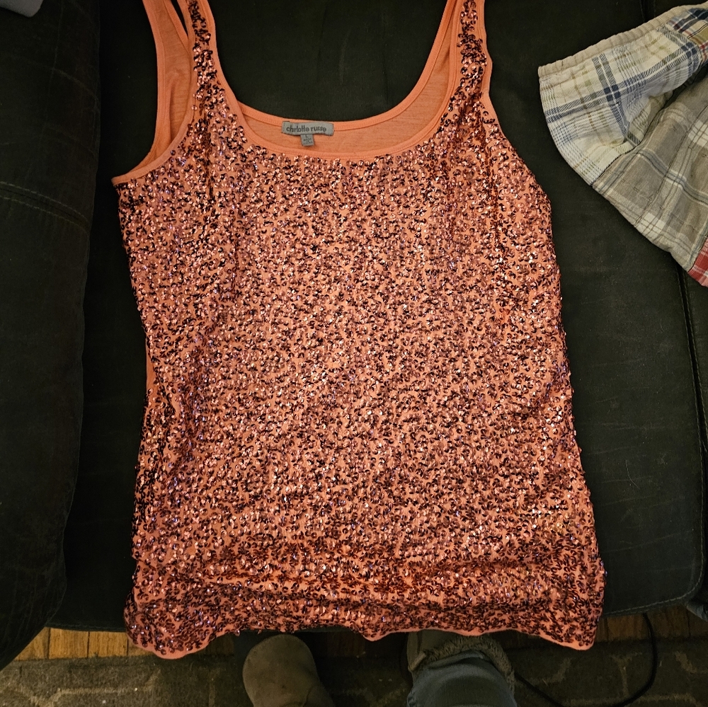 Charlotte Russe Sparkling Coral Tank Top